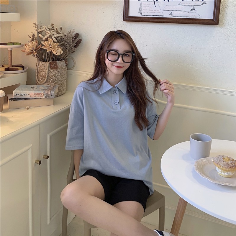 Áo polo nữ I Áo phông, thun có cổ I unisex dáng rộng cotton basic cực xinh | BigBuy360 - bigbuy360.vn
