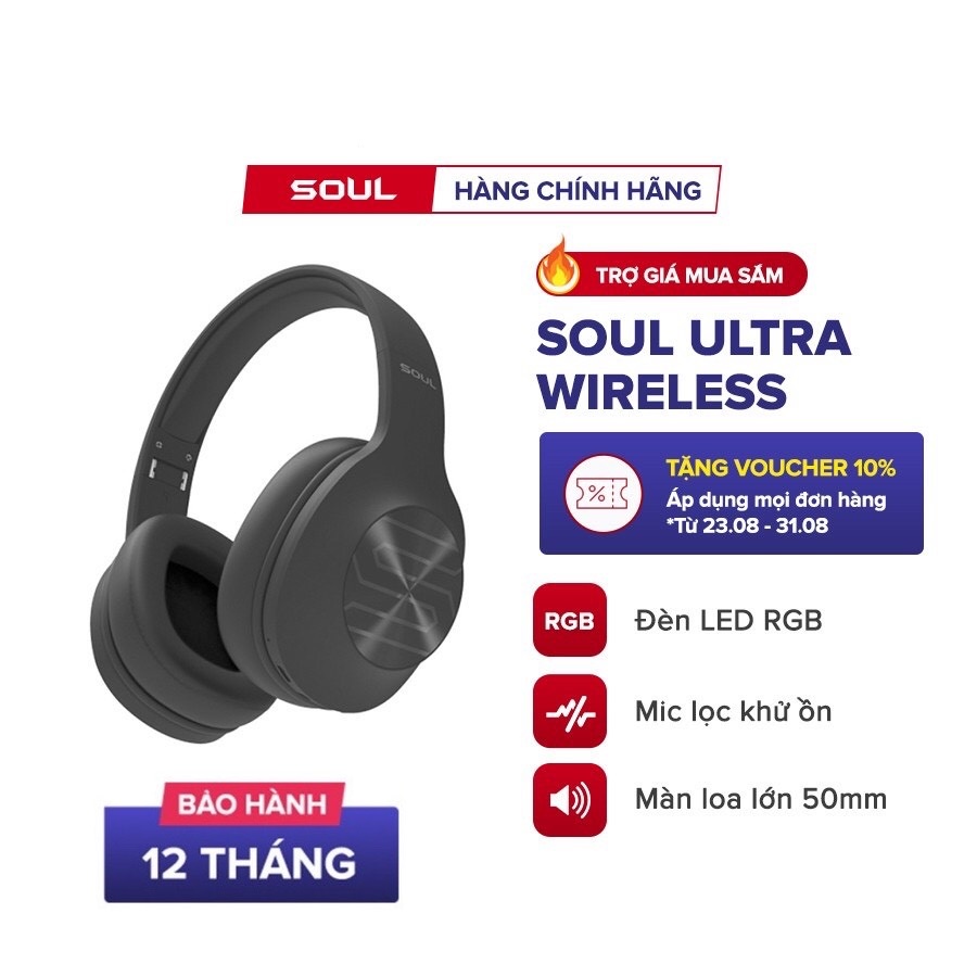 Tai Nghe Bluetooth Chụp Tai Soul Ultra Wireless Dynamic Bass - 36H Nghe Nhạc - Hàng Chính Hãng