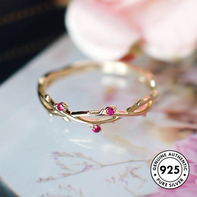 Nhẫn mạ vàng S925 đính đá ruby nhân tạo thời trang