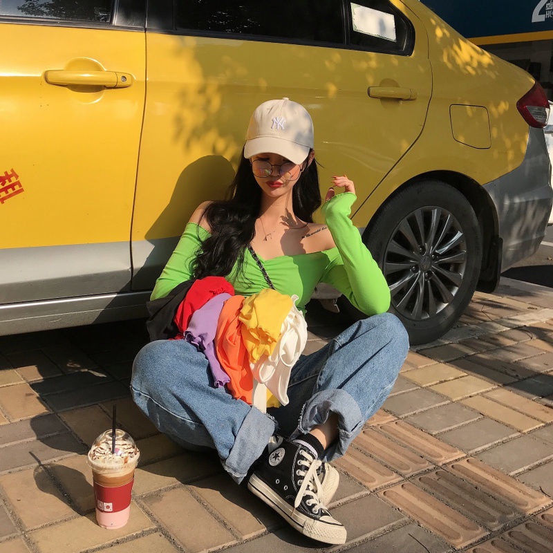 Áo Thun Tay Dài Hở Vai Cổ Suông Thời Trang Mùa Thu Phong Cách Mới Dành Cho Bạn Gái