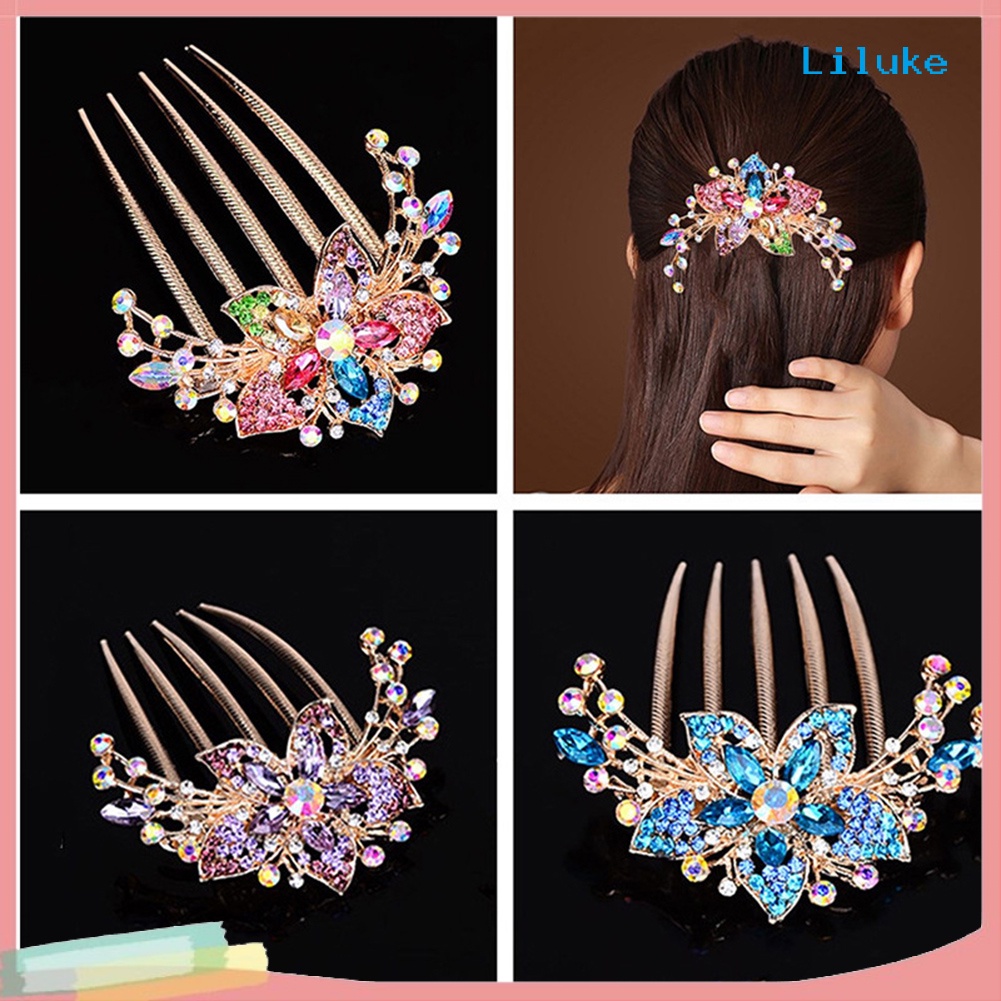 Lược Cài Tóc Hợp Kim Trang Trí Hoa Đính Đá Xinh Xắn Cho Nữ