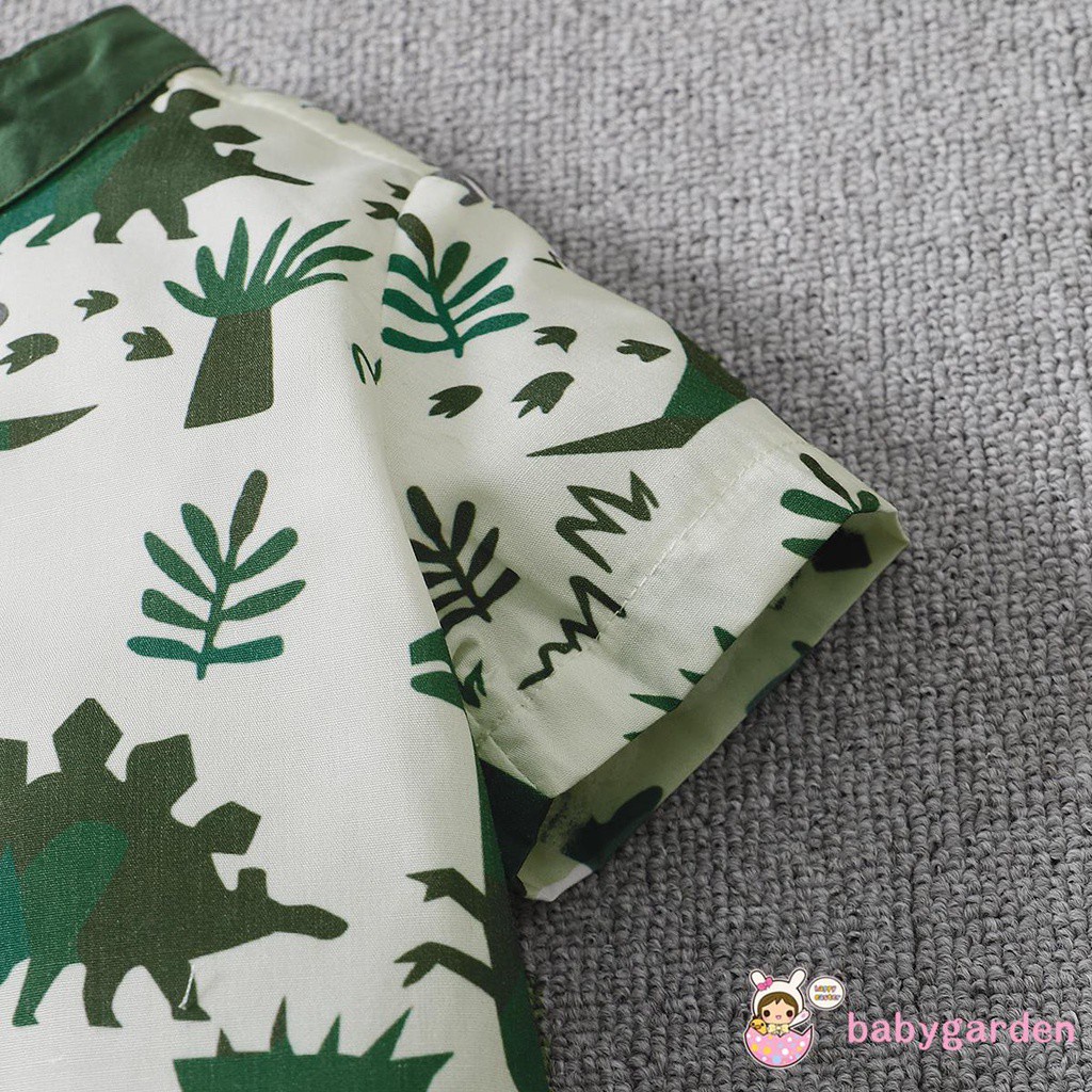 Set áo sơ mi tay ngắn cài nút + quần short eo co giãn thời trang mùa hè cho bé trai