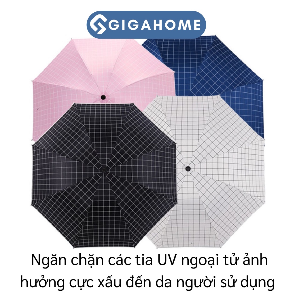 Dù Đi Mưa Gấp Gọn Mini GIGAHOME Chống Tia UV, Chống Thấm Nước Họa Tiết Caro 9437