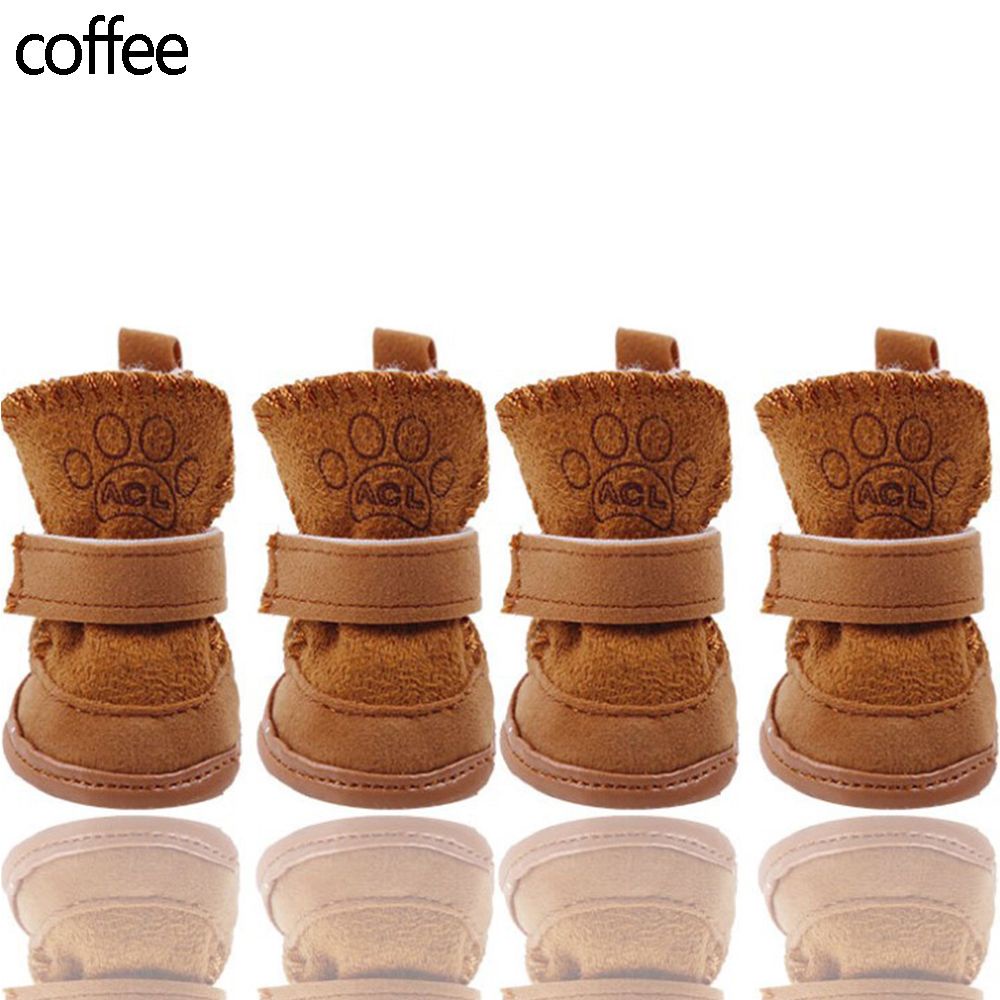 Set 4 Giày Boot Cao Su Chống Trượt Giữ Ấm Mùa Đông Dễ Thương Cho Thú Cưng