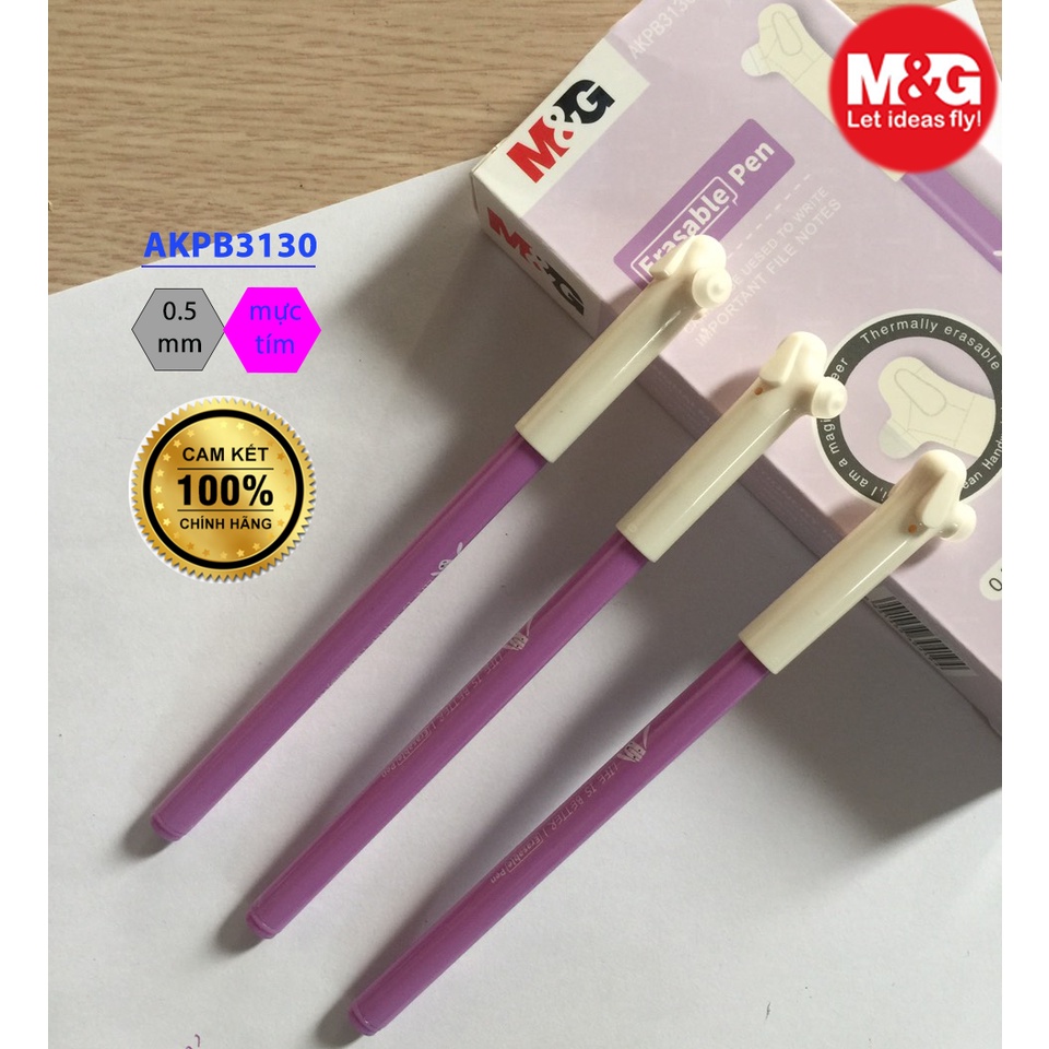Bút bi tẩy mực Gel AKPB3130 hình chú chó Snoopy, màu tím đậm, mực nhanh khô, màu sáng dễ dàng xóa sạch sẽ