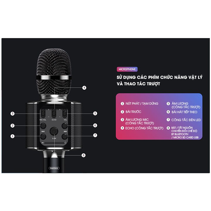 Micro Karaoke Bluetooth Remax K05 tích hợp giá đỡ điện thoại