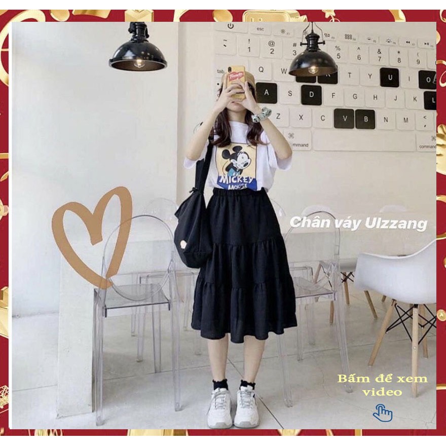 Chân Váy Dài 3 Tầng Hàn Quốc- Chân váy đen trắng 2 lớp chất liệu voan kiểu dáng hàn quốc