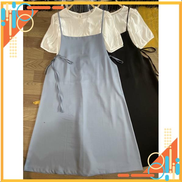 Set váy yếm hai dây kèm áo, đầm hai dây tiểu thư MSP38240 | WebRaoVat - webraovat.net.vn