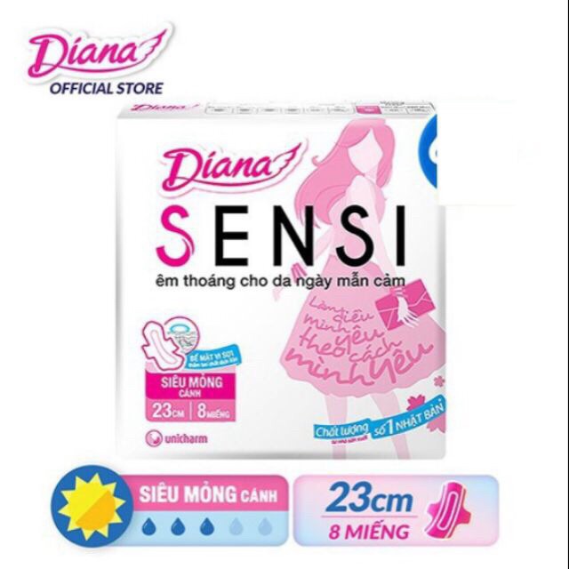 Băng Vệ Sinh Diana Sensi Có Cánh - Siêu Mỏng Gói 8 Miếng