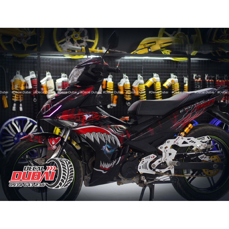 Tem Trùm Exciter 150 Đen Đỏ Cá Mập Cực Ngầu - Thiết kế và chỉnh sửa theo yêu cầu