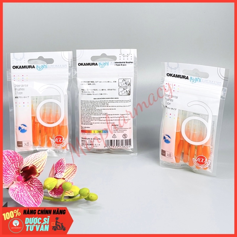 Bàn chải kẽ răng OKAMURA Asahi Kiểu chữ I Interdental Brushes I type (6 cây/túi) - Minpharmacy