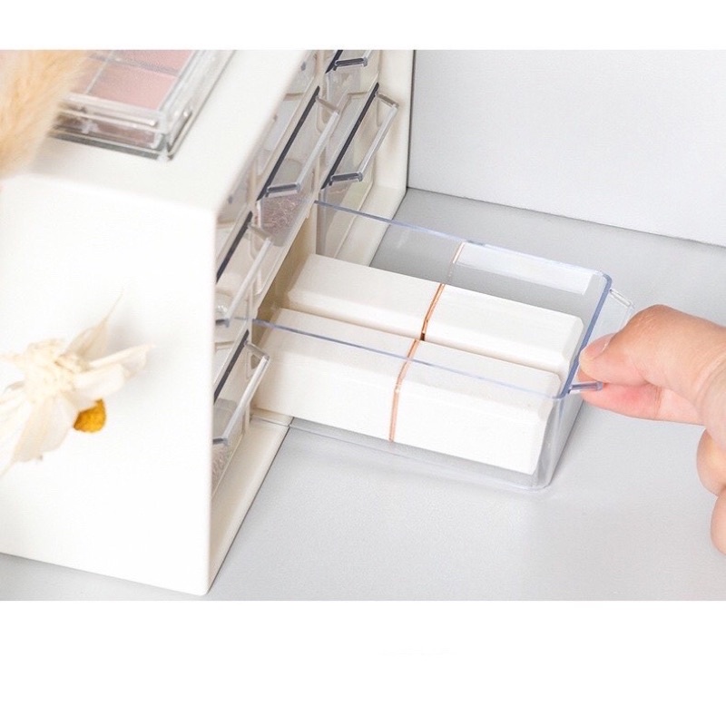 Hộp đựng trang sức mini chia ngăn, tủ mini 9 ngăn đựng đồ đa năng chống bụi