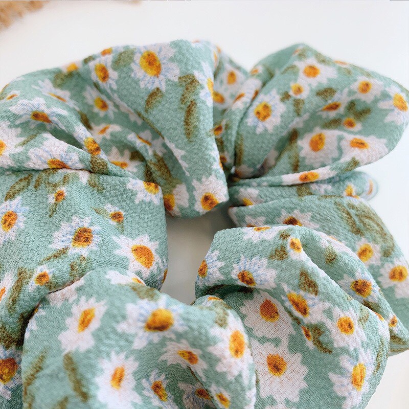 Dây cột tóc Scrunchies hoa cúc vintage dây cột tóc Hàn Quốc - Mã SC048