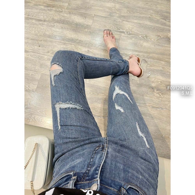 Quần jeans dài mài rách