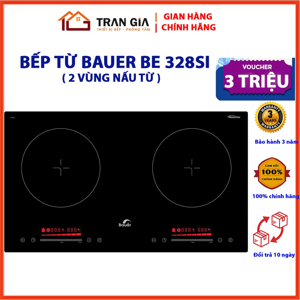 Bếp từ đôi Bauer BE 328SI  Bauer Be 328SE inverter tiết kiệm điện, Bảo hành chính hãng 3 năm