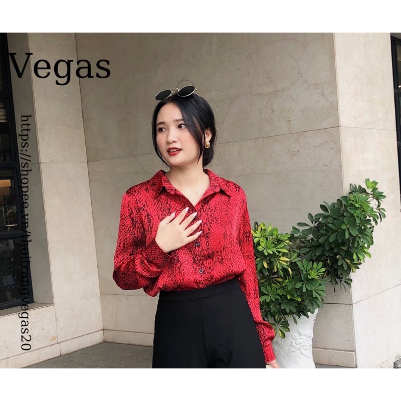 Áo sơ mi nữ công sở họa tiết đỏ thời trang, tay dài, chất vải mát, không nhăn. Hàng đẹp EMMI.