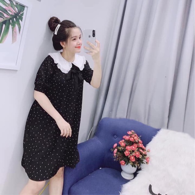 Váy suông chấm bi cổ tiểu thư nữ | BigBuy360 - bigbuy360.vn