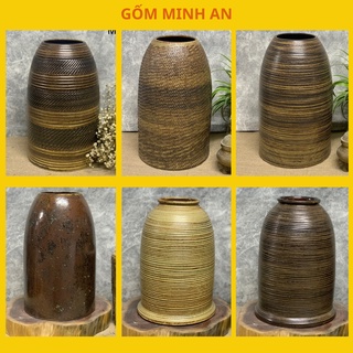 Lọ hoa bình hoa gốm dáng chuông to men mộc gốm sứ bát tràng - lọ hoa đẹp - gốm minh an