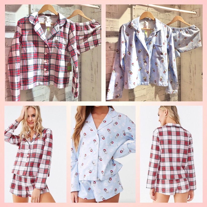 Bộ Ngủ Nỉ Mỏng Xuất Khẩu F.21 Áo Pajamas Quần Đùi Siêu Xinh XS S M L