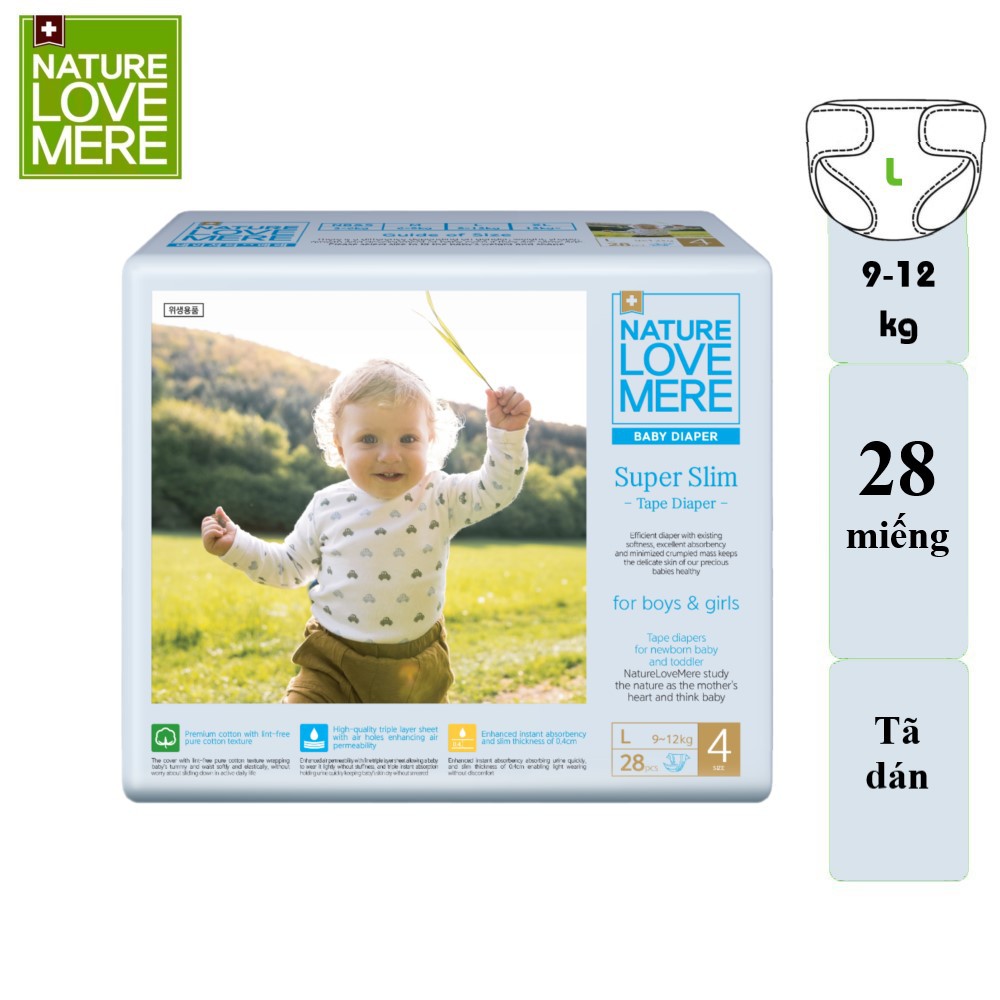 Tã/ Bỉm dán Nature Love Mere Super Slim S36/M24/L22/XL20