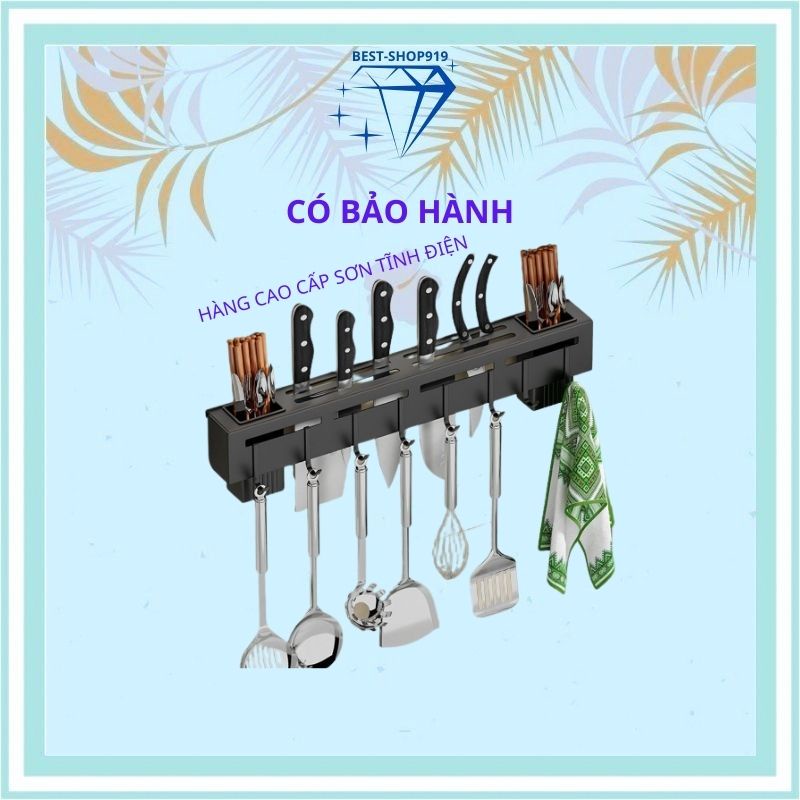 Kệ Gài Dao Kéo Dán Tường Bằng Thép Không Rỉ Sơn 4 Lớp Tĩnh Điện Có Móc Treo Giá Kệ Để Đồ Nhà Bếp Cao Cấp