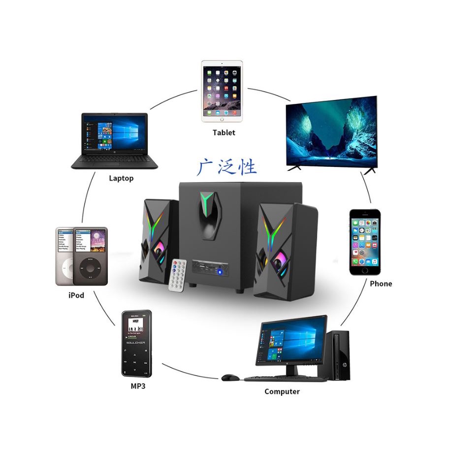 Loa Vi Tính 2.1 FT T12-9005BT Led RGB - Kết Nối PC, Mobile, USB, SD Card, Bluetooth