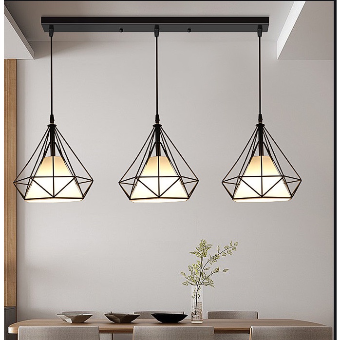 Bộ 3 đèn thả kim cương khung sắt sơn tĩnh điện D250 kèm bóng đèn
