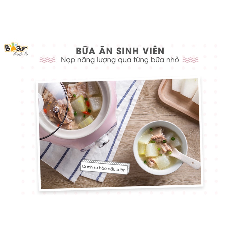 Nồi Nấu Cháo Cho Bé_Nồi Hầm Cháo Chậm, Nồi Nấu Chậm, Ninh Cháo Đa Năng Bear DDZ-B08C1 0.8L_Bảo Hành 12 Tháng