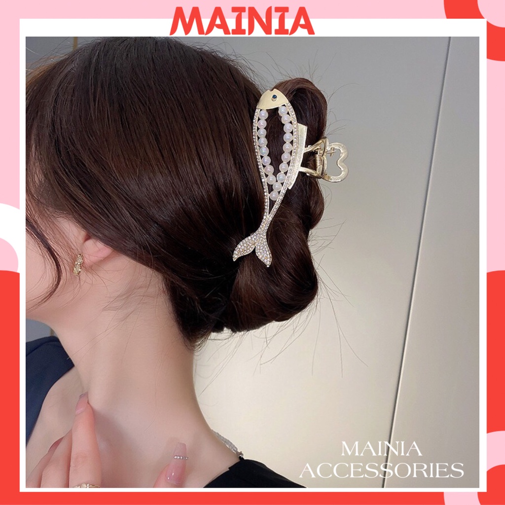 Kẹp Tóc Càng Cua Kim Loại Hàn Quốc Hình Con Cá Đính Ngọc Siêu Sang Chảnh Kẹp Tóc Đi Chơi Đi Tiệc Mainia Shop