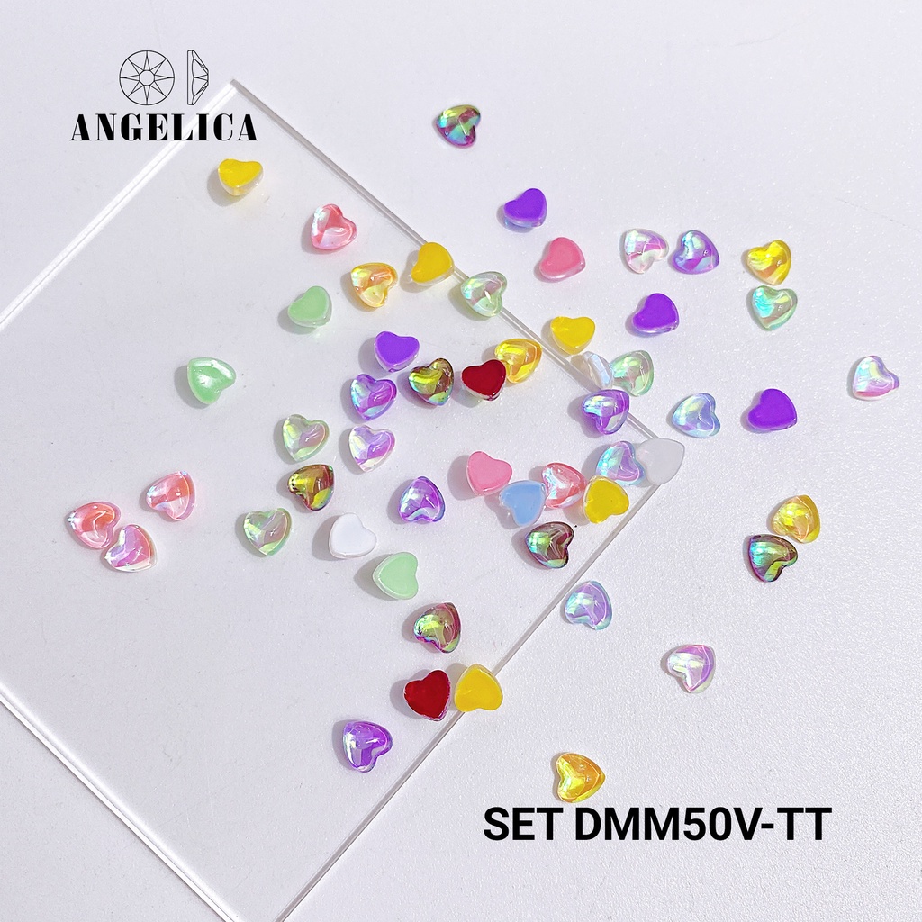 Set Mix Đá Nail Mắt Mèo Hình Oval Chân Vàng Trang Trí Móng ANGELICA DMM50V