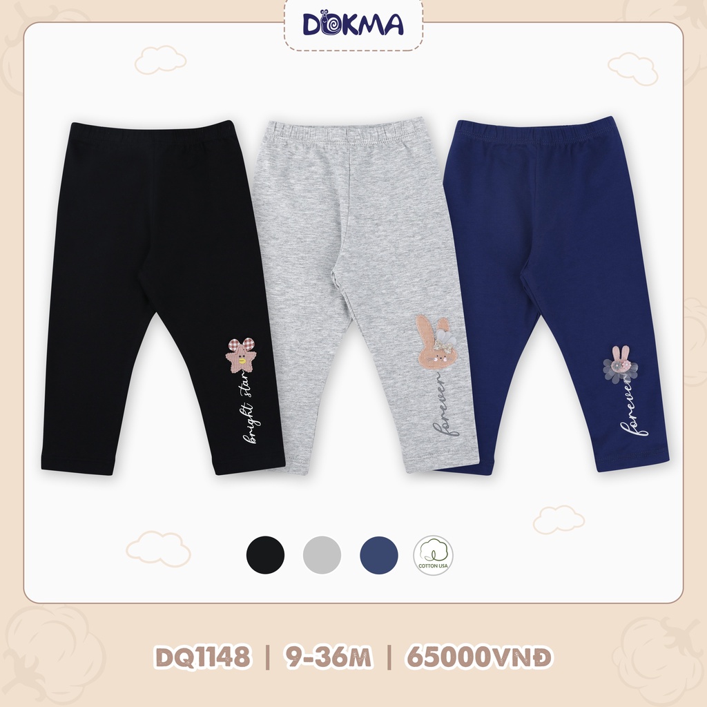 DQ1213 Quần dài legging bé gái đính nơ Dokma vải cotton mỏng (9-36M)