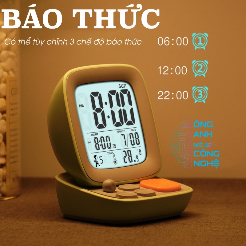 Đồng Hồ Báo Thức Kỹ Thuật Số Màn Hình Lcd Lớn Bên Ngoài Có Đèn Sau Máy  - Đồng hồ báo thức, đếm giờ, quà tặng, trang trí