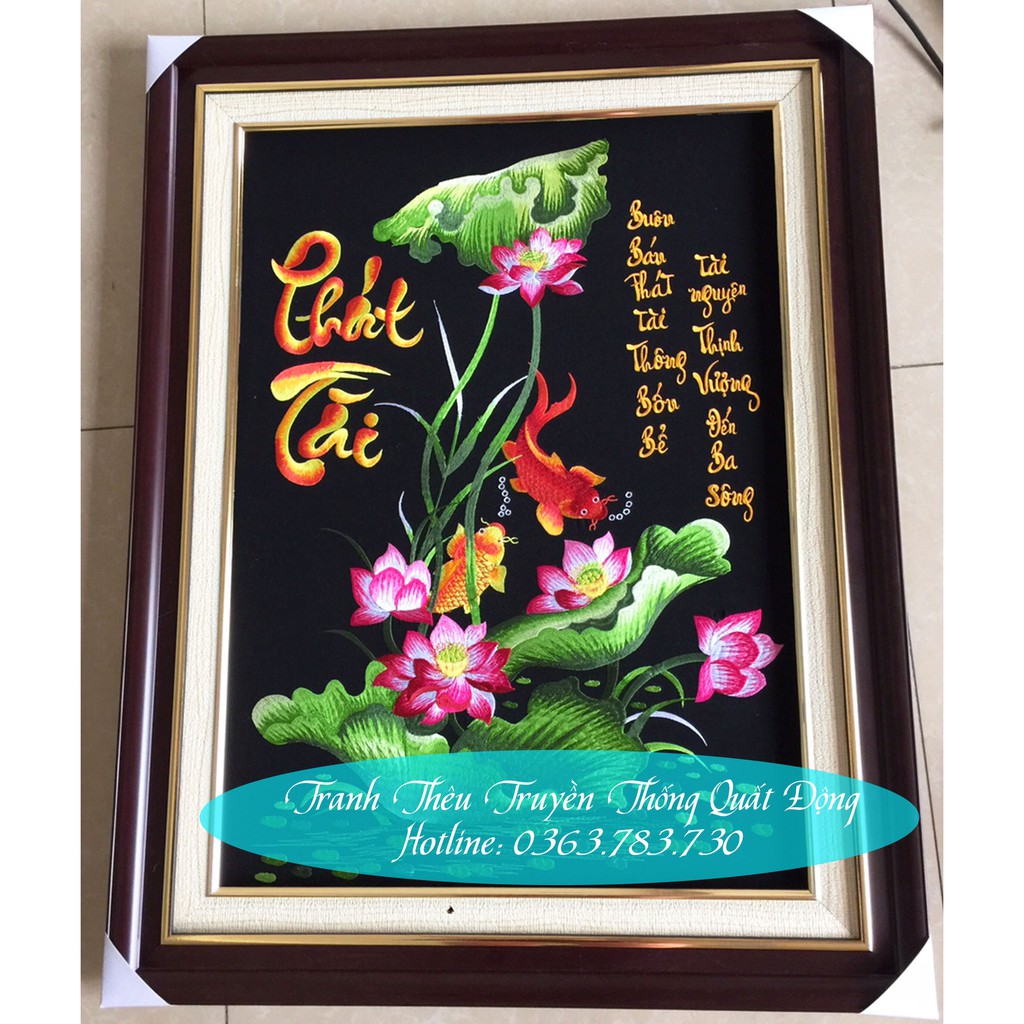 Tranh Thêu Cá Chép Hoa Sen Phát Tài ( Đã thêu hoàn chỉnh)