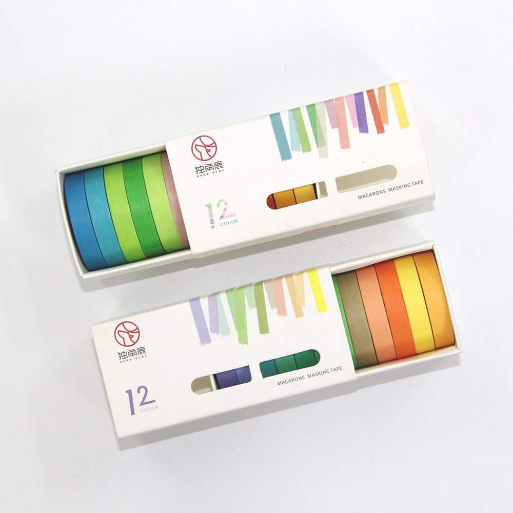 Washi tape set 12 cuộn macarons WS05 - Băng keo dán màu pastel trang trí sổ tay