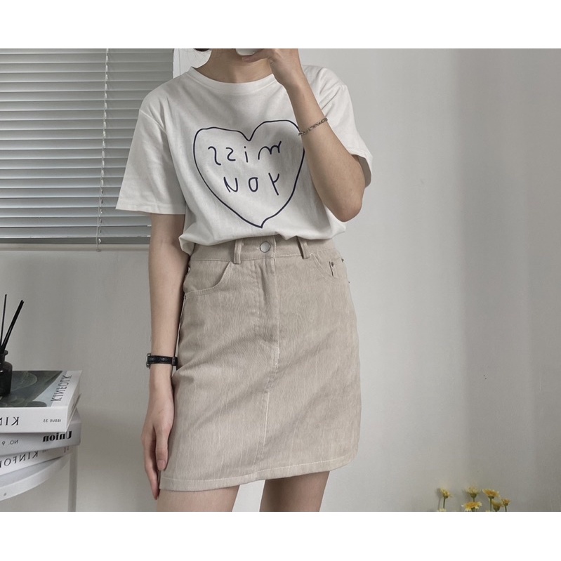 Áo phông chữ missyou mix chân váy jean Melimeli