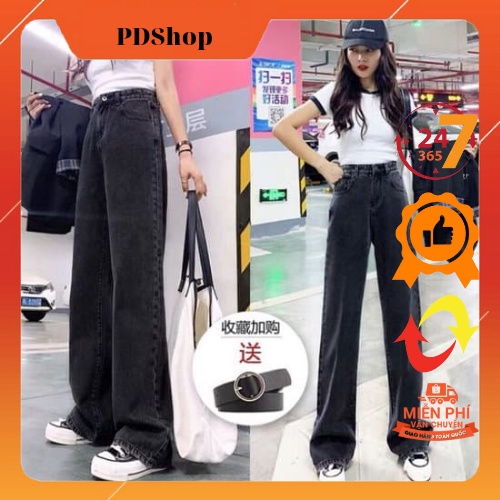 Quần jean bò ống rộng suông xuông nữ jeans cạp cao phong cách Hàn Quốc sành điệu style năm 2021 PDShop