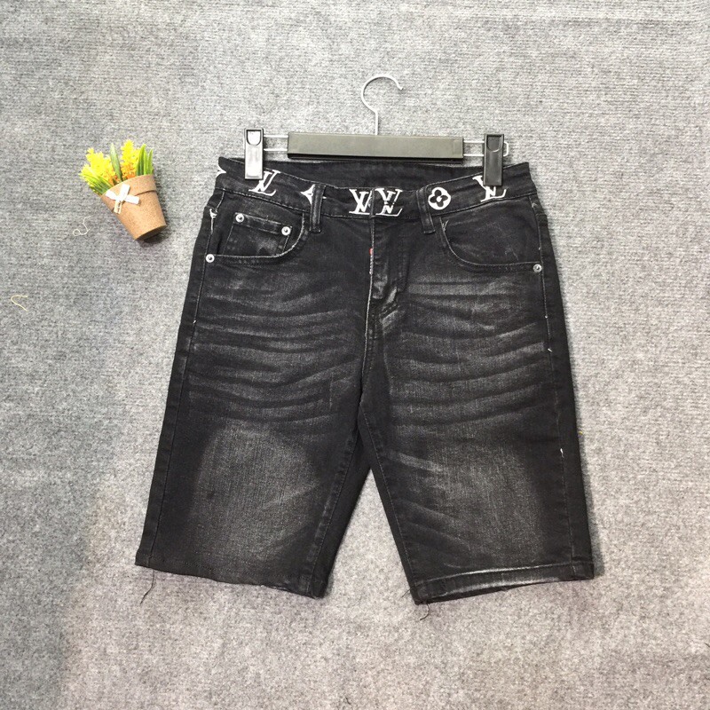 Quần bò ngố cạp LV thêu siêu chất 66630-1282, quần short bò nam cao cấp