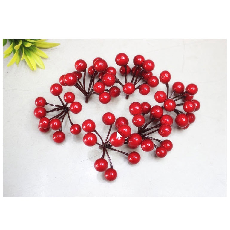 Noel Tết- Bịch 10 CÀNH CHERRY GẮN CÀNH TRANG TRÍ Cỡ 20cm| Cành Cherry đông đào 6 Nhánh, 12 nhánh