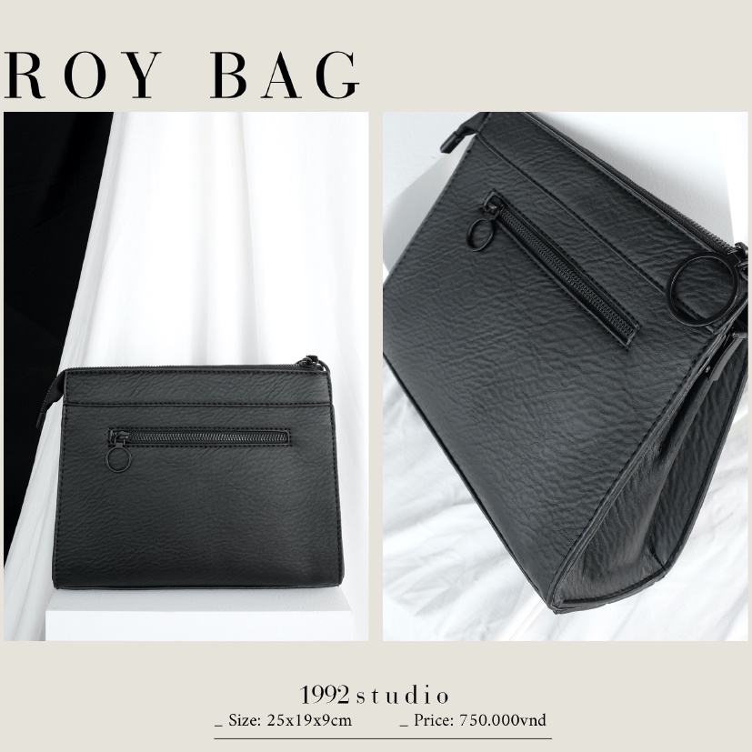 Túi xách unisex nam nữ/ 1992 s t u d i o/ ROY BAG/ túi cầm tay, đeo chéo, 2 dây thay đổi, da sần siêu sang trọng.