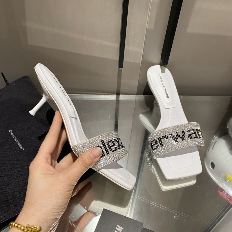Guốc thời trang nữ mũi vuông quai ngang đính đá chữ Wang Alexander Wang AW gót 5cm
