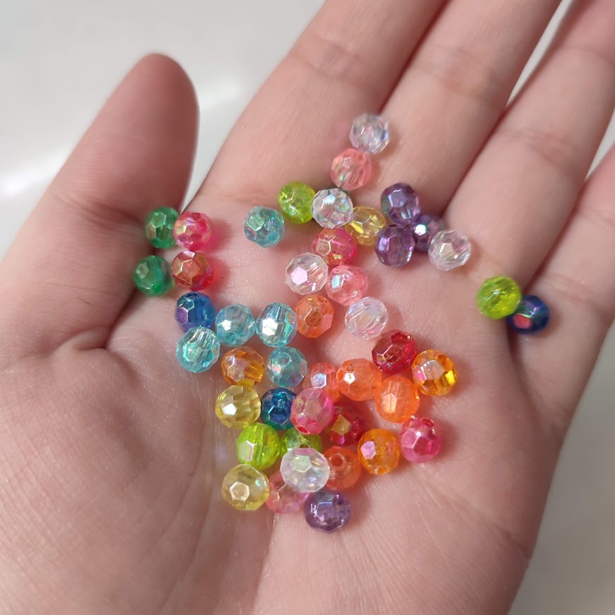 10-25-50gr hạt nhựa góc cừ 6mm - Hạt trong nhiều màu (hạt có ánh màu)