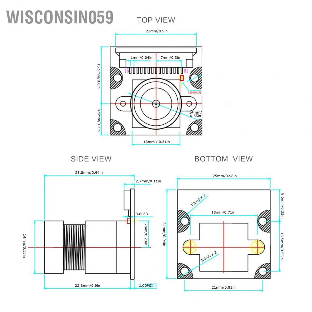 Wisconsin059 5 MP Camera Module 75° 3.6mm Lens Webcam Board with OV5647 Sensor for Raspberry Pi