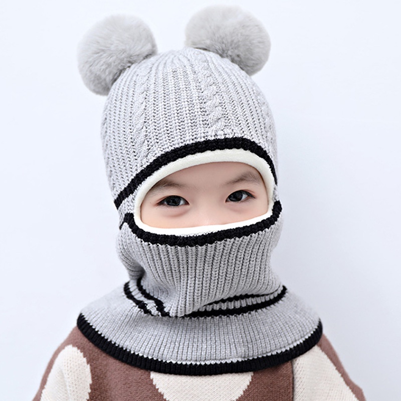 Mũ len cho bé trai gái mùa đông hai quả bông trùm đầu dễ thương giá rẻ đẹp kèm khăn hàng hiệu giữ ấm - ML1A