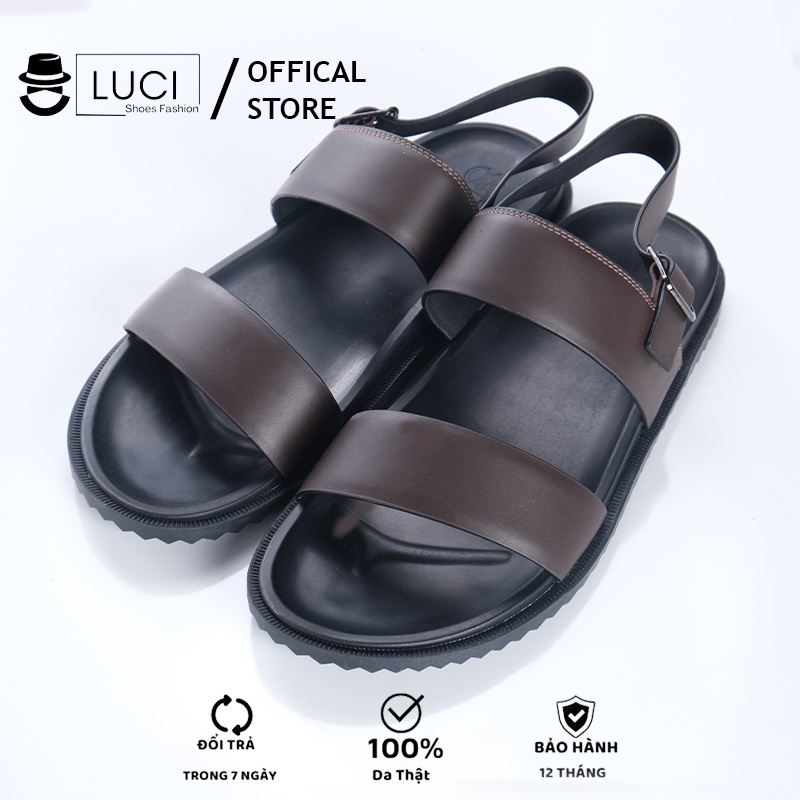 Dép da sandal quai nhị có hậu màu nâu coffee nam sang trọng da 100% cao cấp thời trang - LUCI SHOES Bào hành 12 tháng.