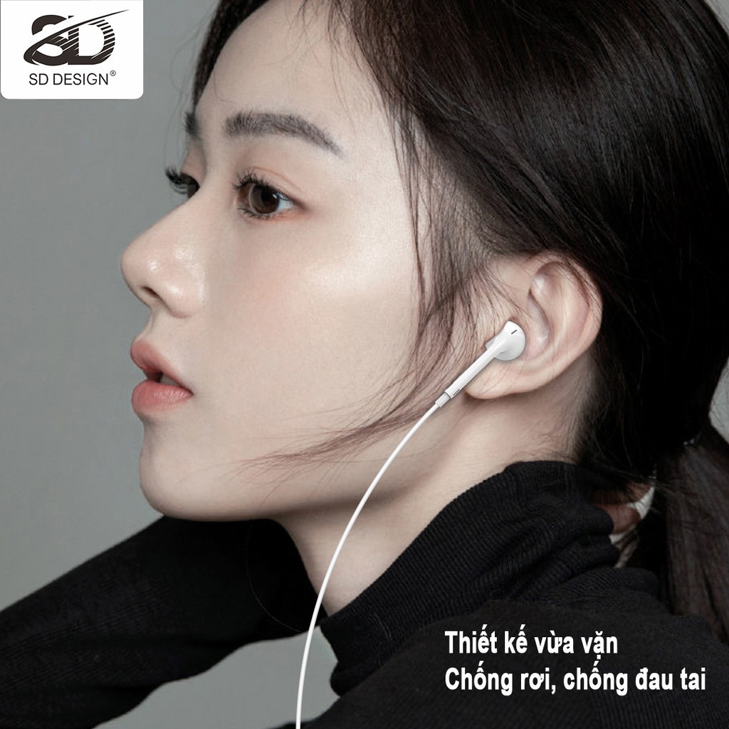 ⚡Mới⚡Tai nghe dây nhét tai H6 chính hãng SD Design dùng cho điện thoại jack 3.5mm,có mic bảo hành Chính Hãng 1 NĂM