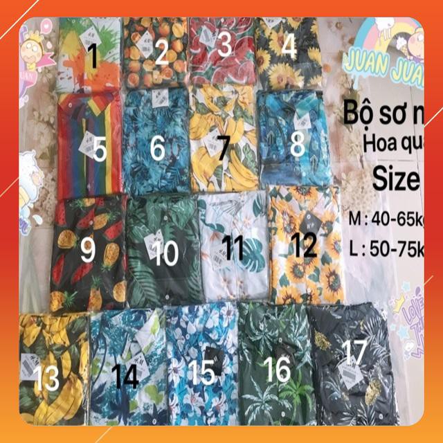 Bộ sơ mi hoa quả đi biển ( màu 14 kèm ảnh thật )