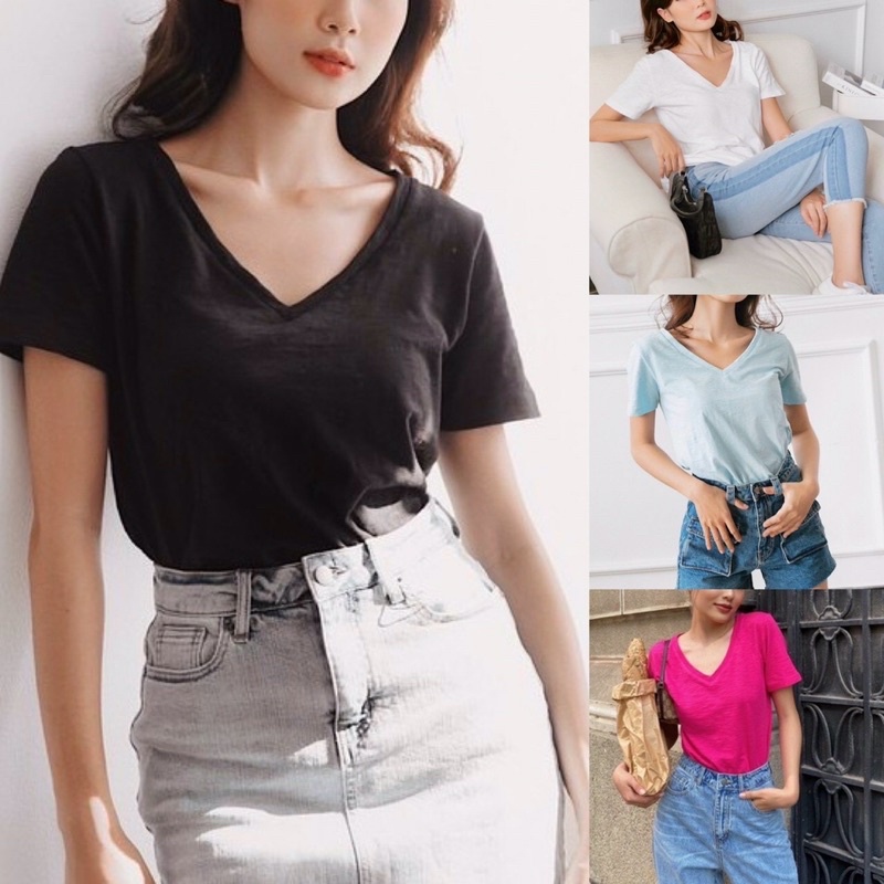 ÁO THUN TRƠN CỔ TIM VẢI XƯỢT