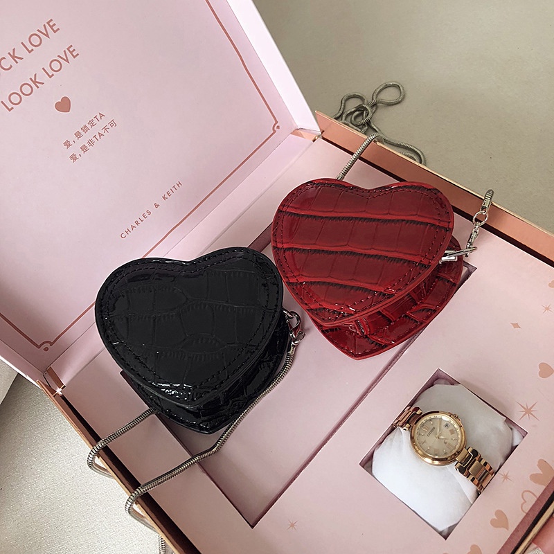 Túi đeo chéo hình trái tim bằng da PU thời trang vintage xinh xắn