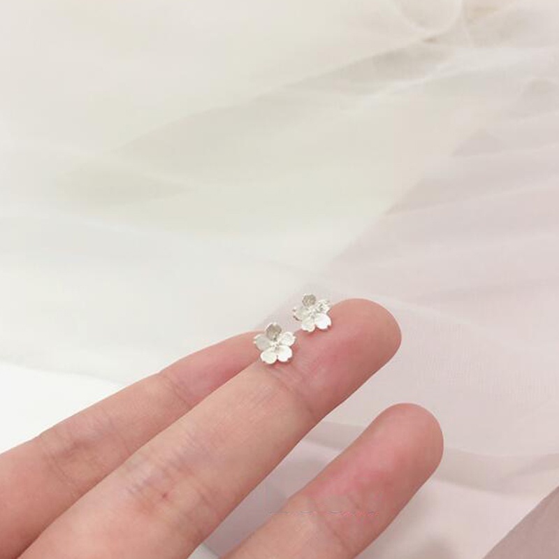 1 đôi bông tai mạ bạc 925 hình hoa anh đào 3D đơn giản thời trang cho nữ