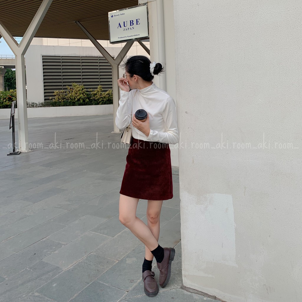 Chân váy nhung gân dày khóa lưng dáng A